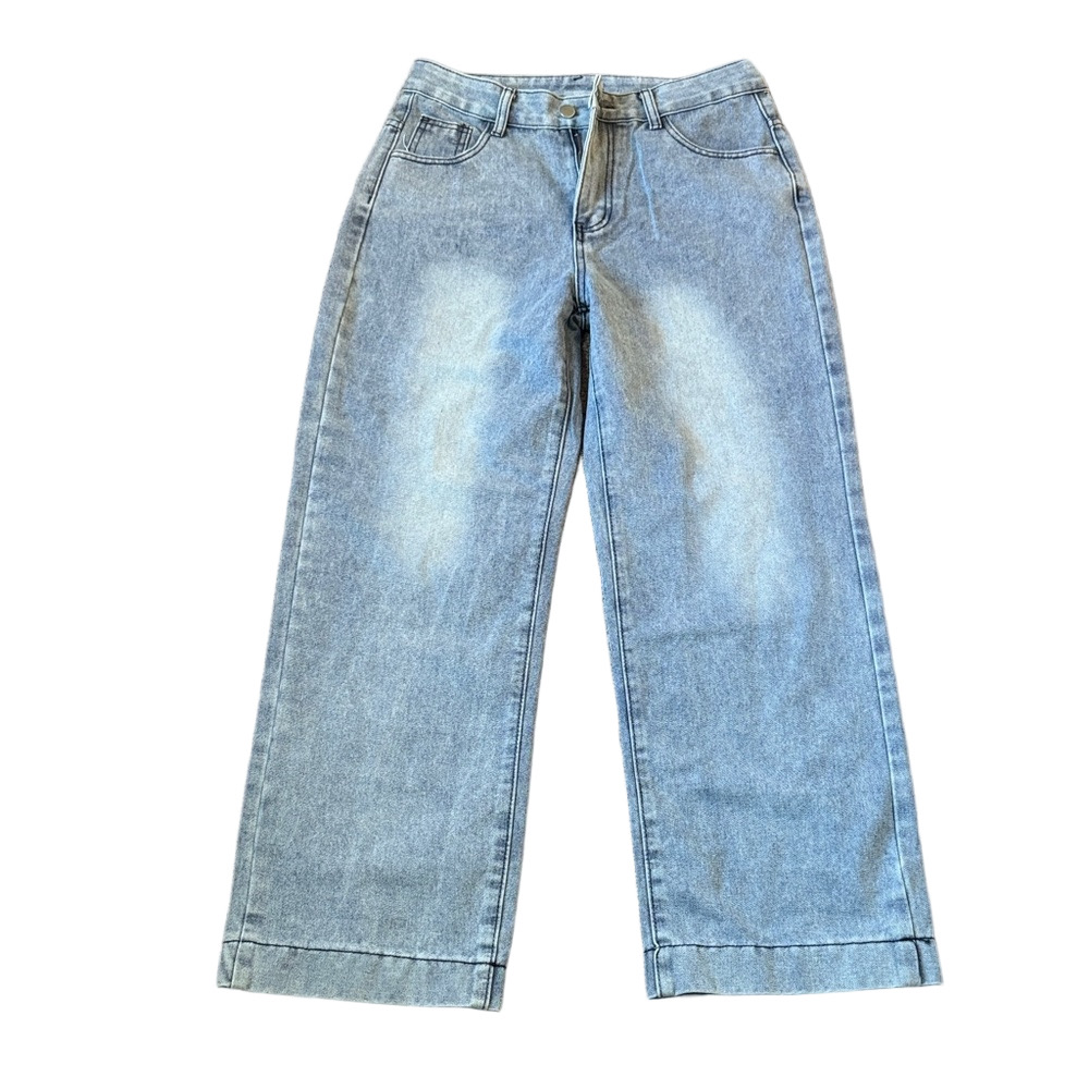 Light Wash Wide Leg Jeans SIZE S High Rise Cuffed Hem Vintage Style